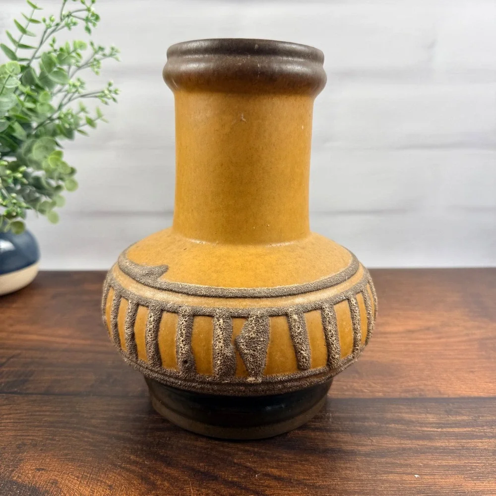 Strehla Keramik GDR Fat Lava Pottery Vase Honey Brown East German 8